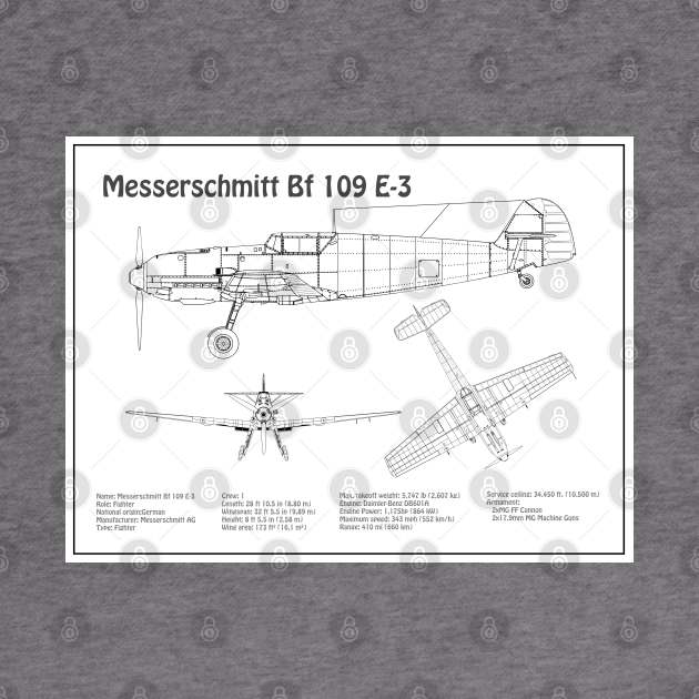 Messerschmitt Bf 109 E-3 - Airplane Blueprint - BD by SPJE Illustration Photography